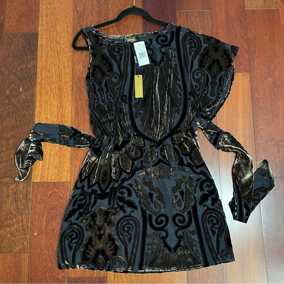 Alexa Admor Velvet Burnout Jacquard Dress Tunic Brown Black Luxe XS NWT B9 - Picture 9 of 11